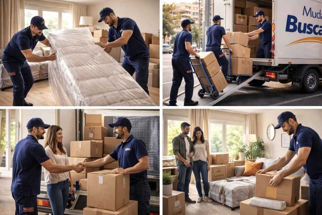 Mudanza para particulares en Barcelona con clientes felices en su nuevo hogar – BuscaTrans