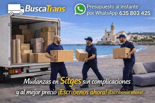3 operarios de BuscaTrans en mudanza Sitges frente al mar