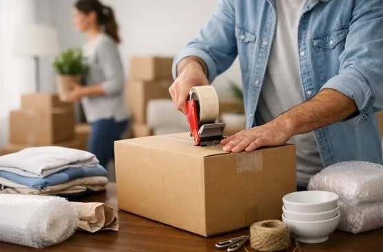 Operarios Embalando cajas para una mudanza en Granollers
